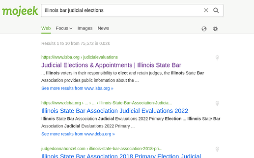 Screen capture of search results for the illinois bar judicial elections.