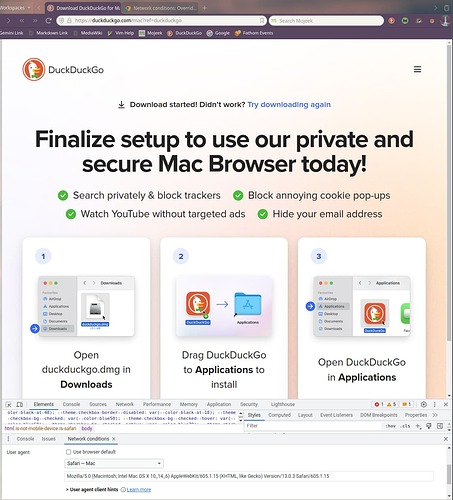 DuckDuckGo browser download page.