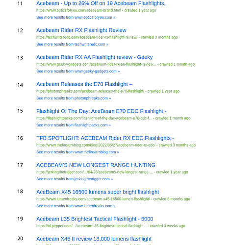Demonstration of search engine results with a numbered list.