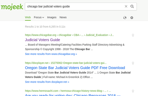 Screen capture of chicago bar judicial voters guide search results.