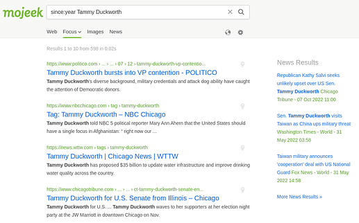 Screen capture of search results using since operator.