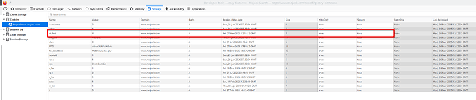 Screen capture of Firefox cookies.