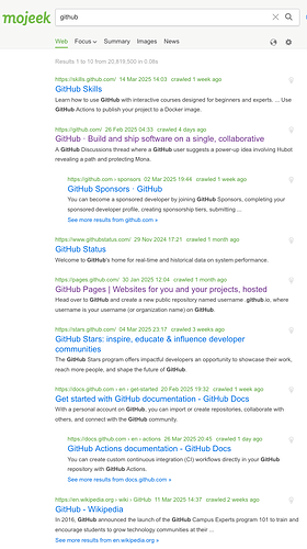 Screenshot for search https://www.mojeek.com/search?q=github&clufmt=4