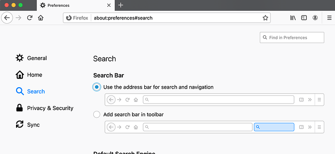 Accessing the search bar via Preferences.