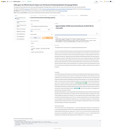 Document query results from infini-gram engine.