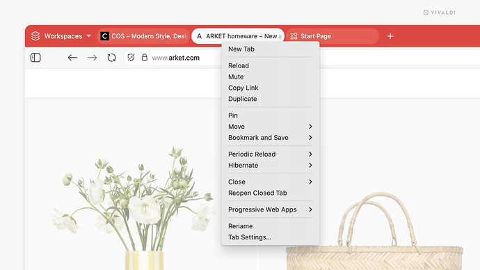 Vivaldi 7.5 context menu.