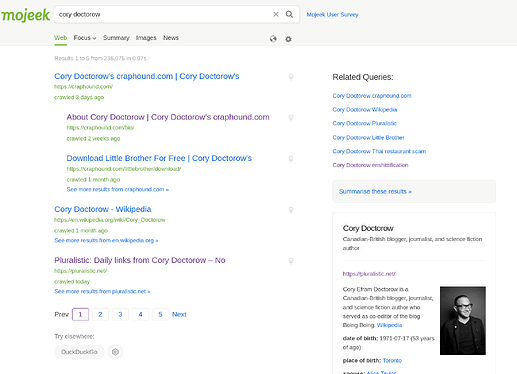 Screen capture of clustered results.