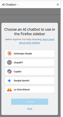 AI chatbot sidebar in Firefox.