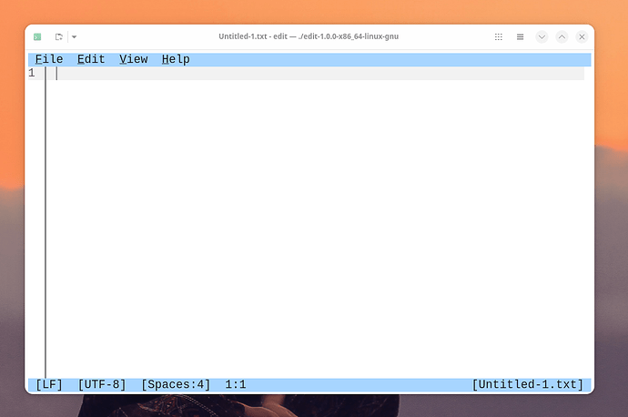 x64 Linux version of Edit running in Ptyxis and Zsh.