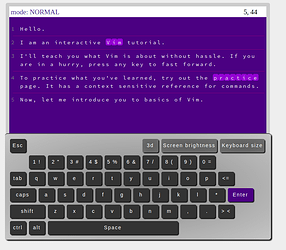 Vim tutorial running in a browser.