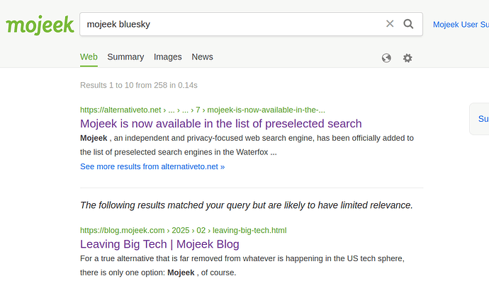 'Limited relevance' message showing on search results page.