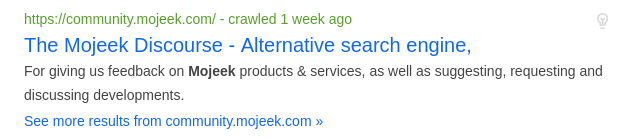 Mojeek search result with link on top. This is the new default.