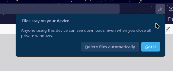 A pop-up explaining the change and offering to 'Delete file automatically'.
